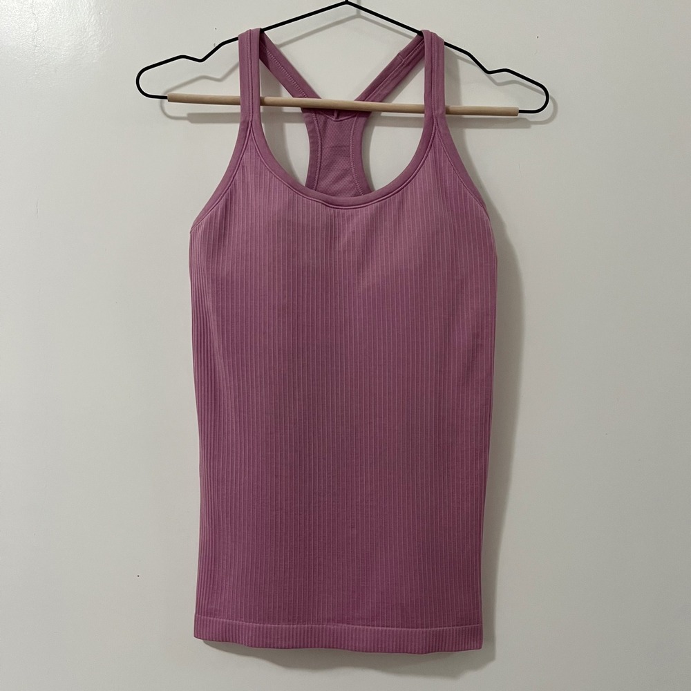 Lululemon Ebb to Street Tank Top Pink Ribbed Racerback Shelf Bra LW1AX1S Size 6